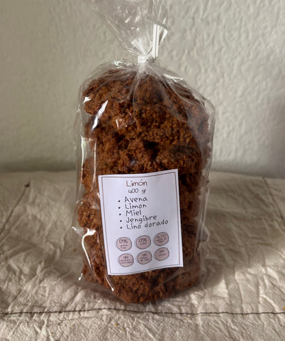 Galletas de Avena Limon, Jengibre, Miel y Lino